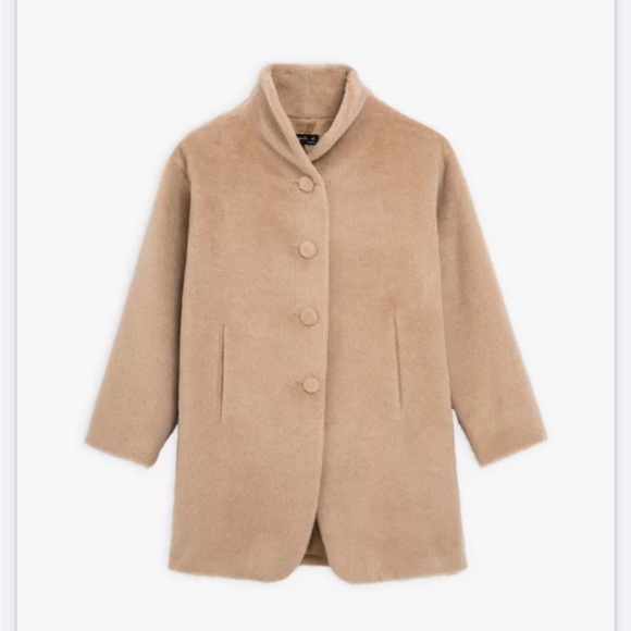 Agnes b Beige Coat Alpaca and Wool Germain  NEW - Picture 2 of 10